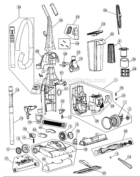 Page A Diagram and Parts List for UD40310  Dirt Devil Upright Vacuum